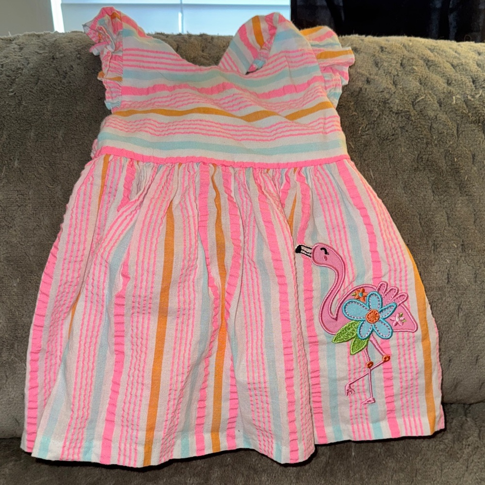 Bonnie Baby Pink Striped Dress with Flamingo